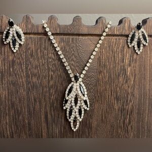 SET—Onyx & Rhinestone Necklace & Earrings Set